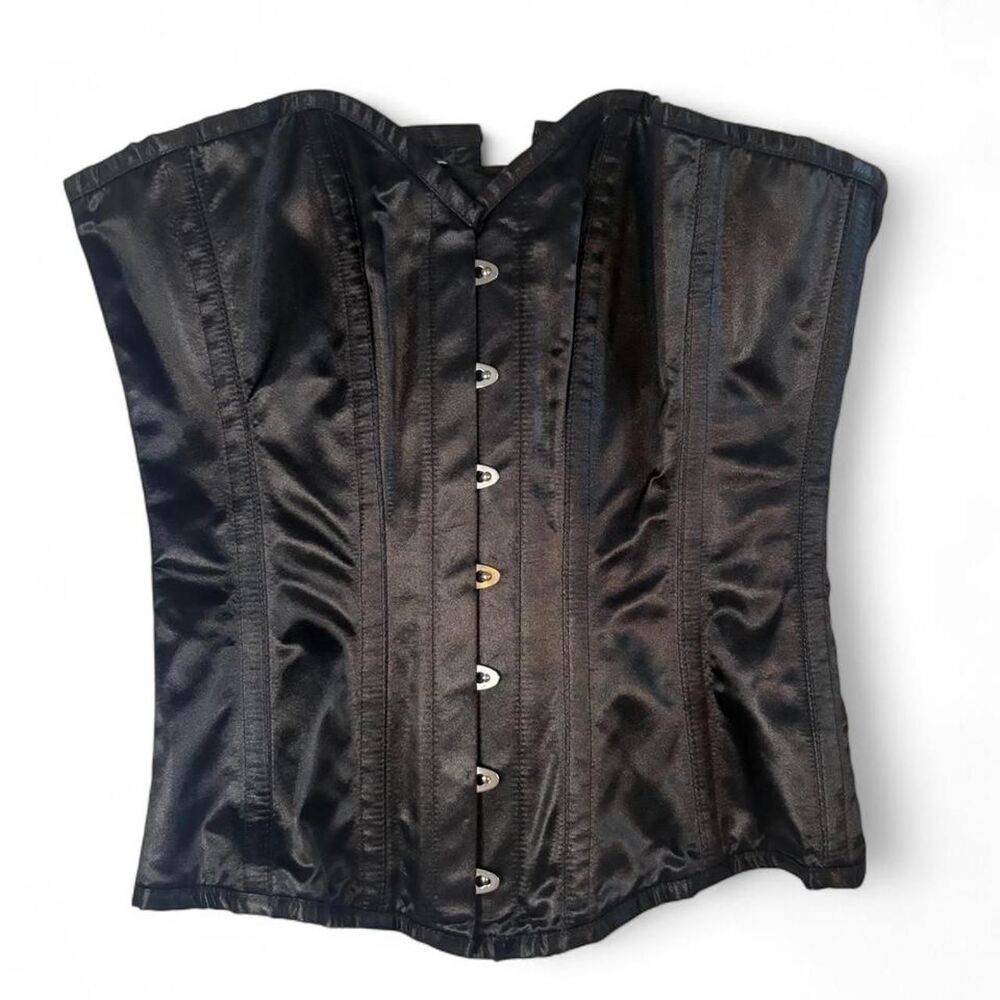 Heavy Duty Steel Boned Women's Black Satin Corset sz 28